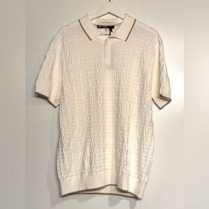 Mr. Turk New with tags White Textured Polo Shirt with Tan Trim